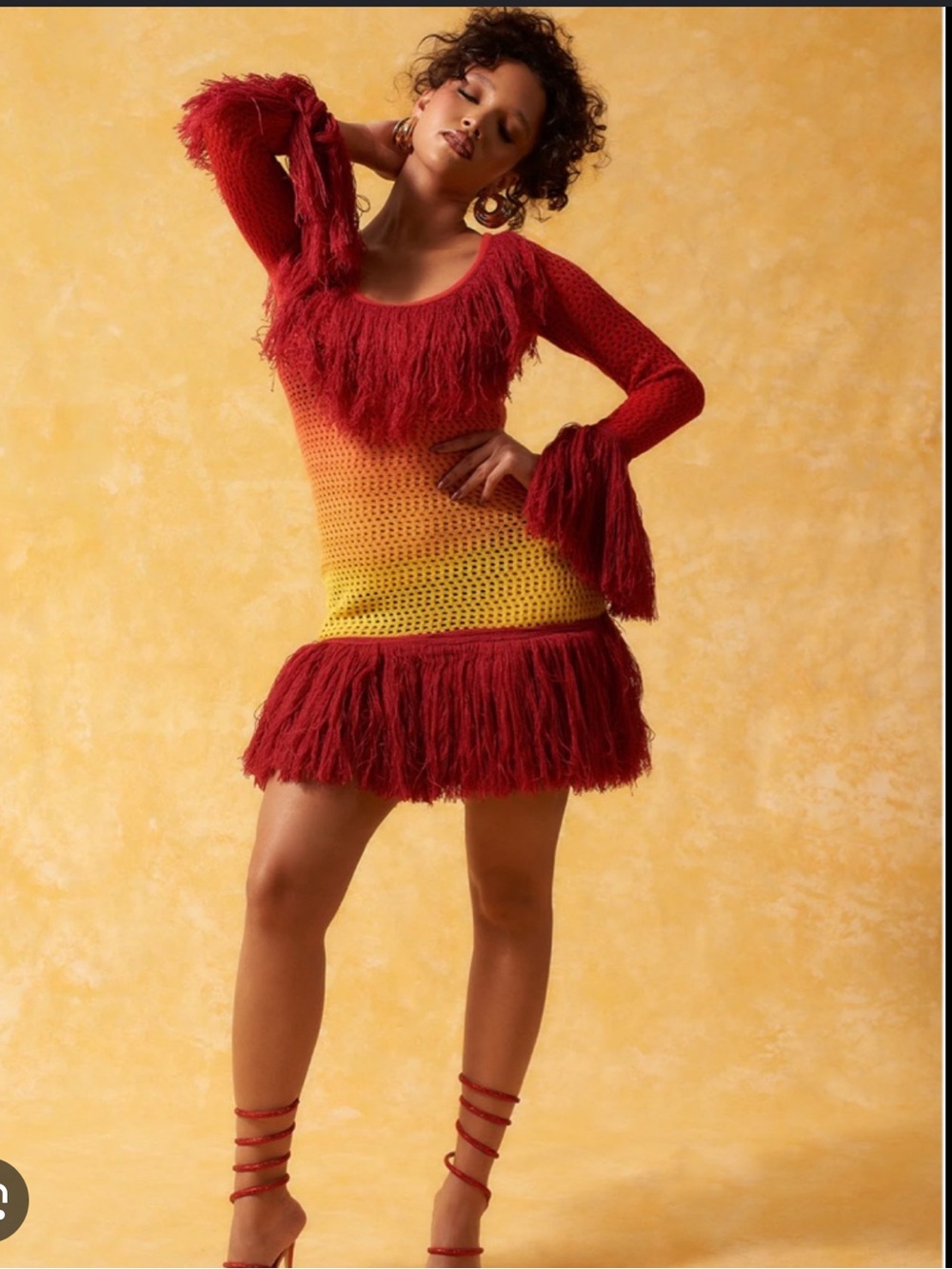 Kai Collective Red and Yellow Ombre Fringe Dress